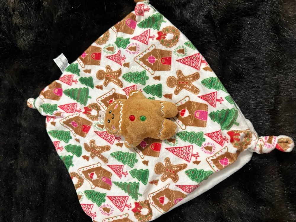 Gingerbread Man Security Blanket Christmas Plush Rattle Baby Tree Lovey